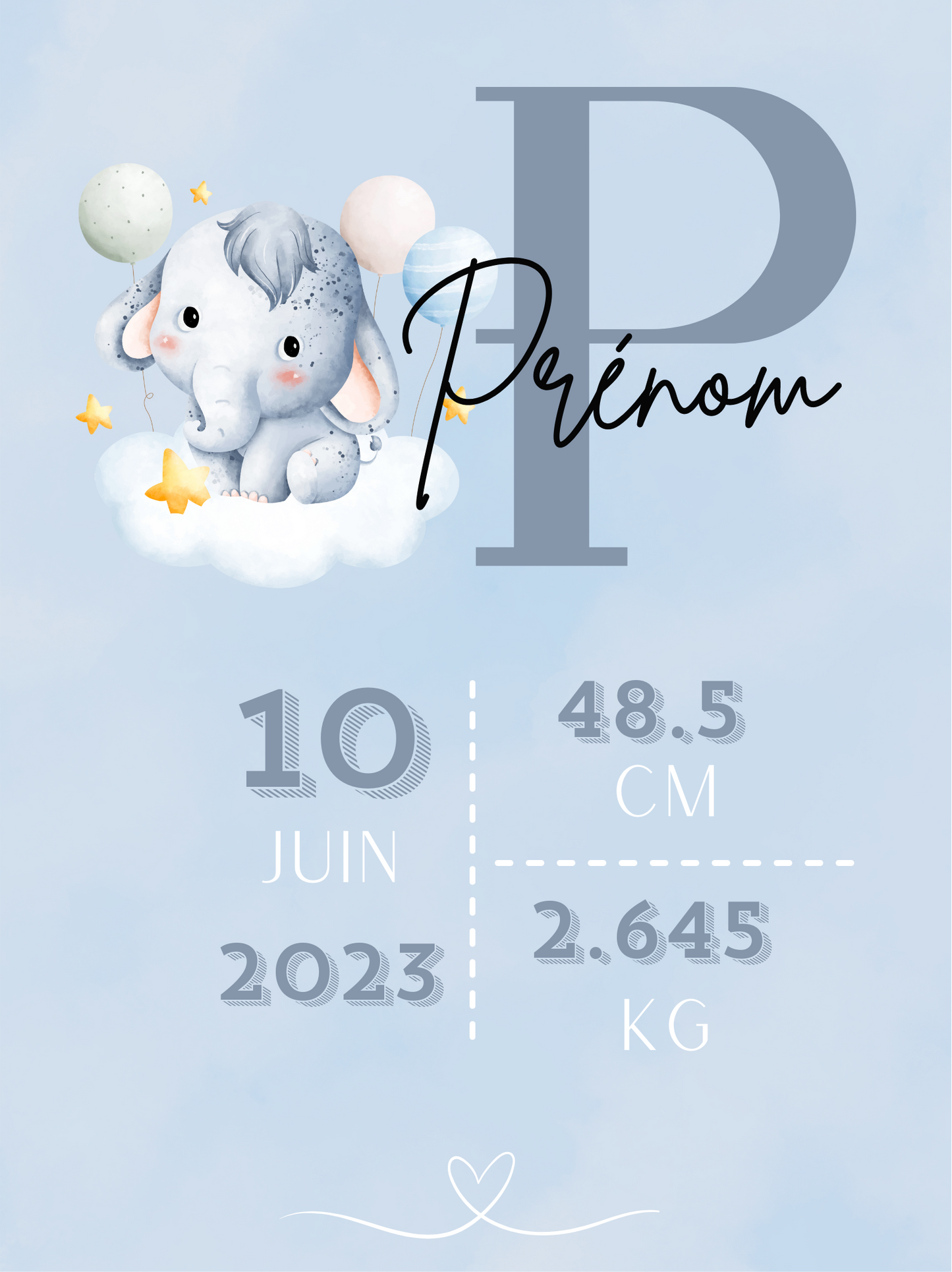 Affiche naissance "les animaux de la savane" dans les nuages
