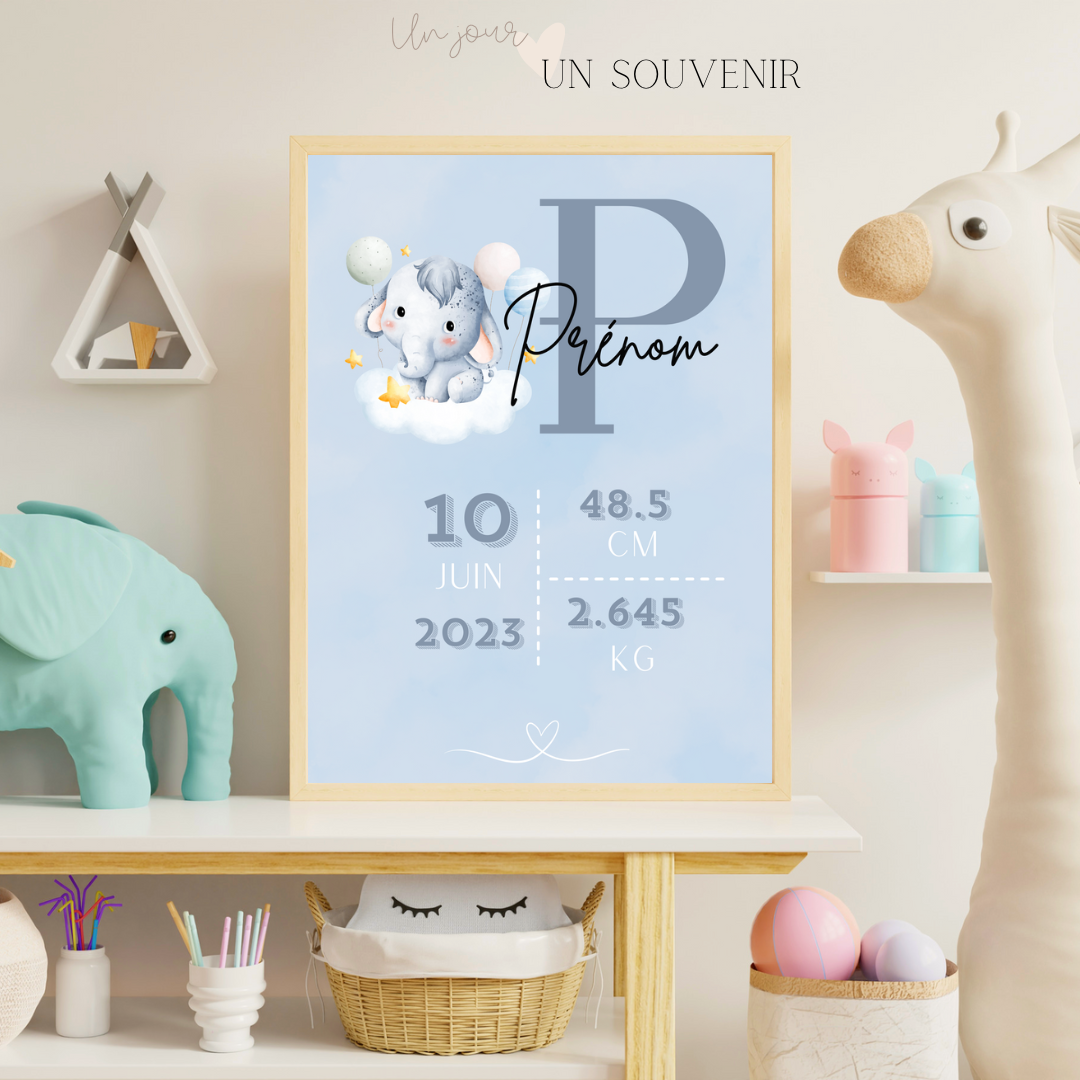 Affiche naissance "les animaux de la savane" dans les nuages